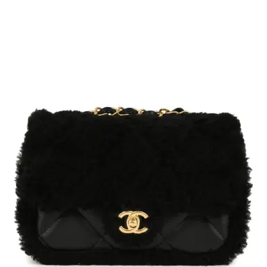 Chanel Chanel Mini Shearling Flap Bag Black Lambskin Brushed Gold Hardware | Thumbnail 1 Chanel Chanel Mini Shearling Flap Bag Black Lambskin Brushed Gold Hardware | Thumbnail 1
