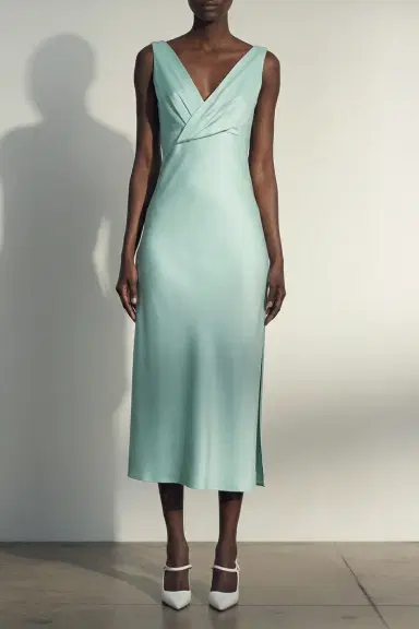 Jason Wu Collection CREPE SATIN DRAPED V-NECK BIAS DRESS | Thumbnail 1 Jason Wu Collection CREPE SATIN DRAPED V-NECK BIAS DRESS | Thumbnail 1