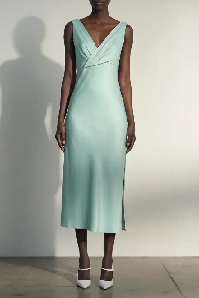 Jason Wu Collection CREPE SATIN DRAPED V-NECK BIAS DRESS