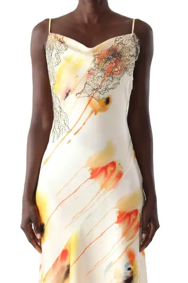 Jason Wu Collection WATERCOLOR FLORAL BIAS SLIP GOWN WITH LACE | Thumbnail 2