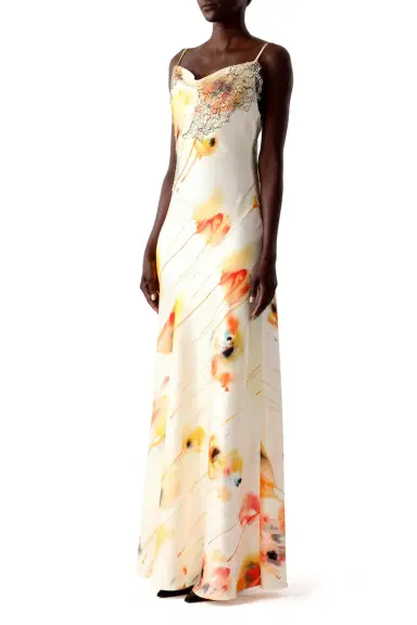Jason Wu Collection WATERCOLOR FLORAL BIAS SLIP GOWN WITH LACE | Thumbnail 3