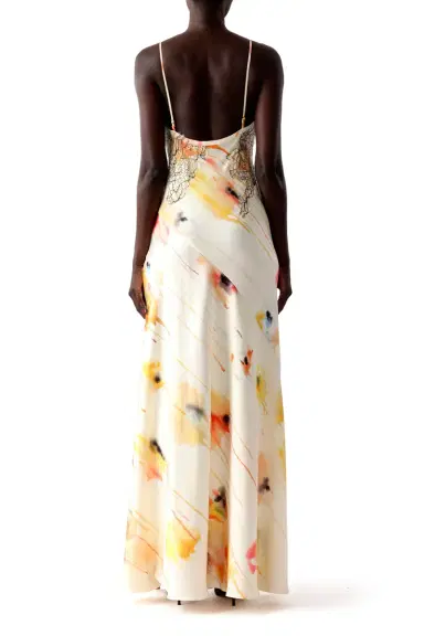 Jason Wu Collection WATERCOLOR FLORAL BIAS SLIP GOWN WITH LACE | Thumbnail 4