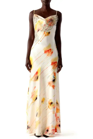 Jason Wu Collection WATERCOLOR FLORAL BIAS SLIP GOWN WITH LACE | Thumbnail 5