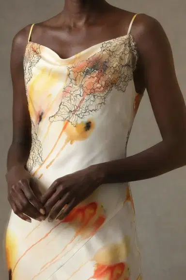 Jason Wu Collection WATERCOLOR FLORAL BIAS SLIP GOWN WITH LACE | Thumbnail 1