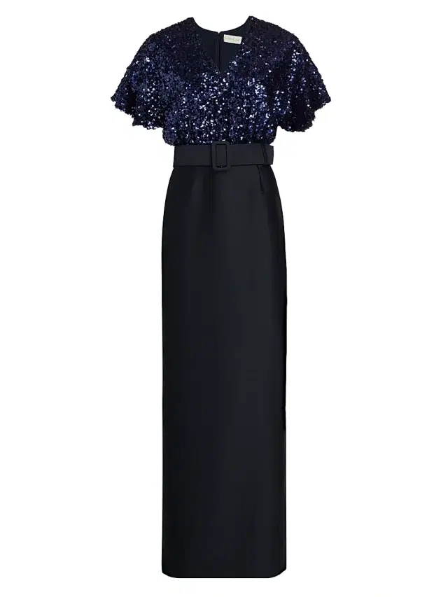 SACHIN BABI Women's Marlene Sequin-Embellished Belted Gown - Midnight