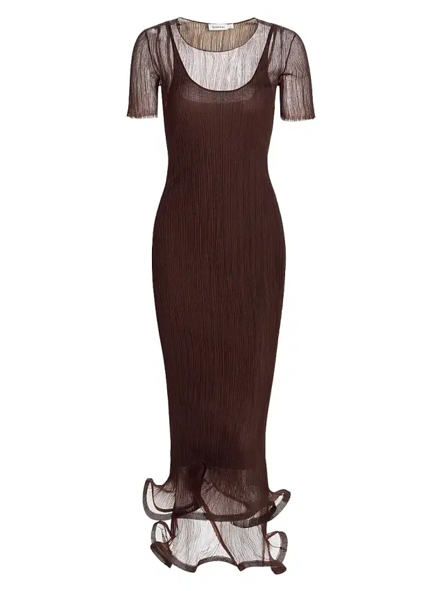 Women's Selena Pleated Chiffon Midi-Dress - Mahogany