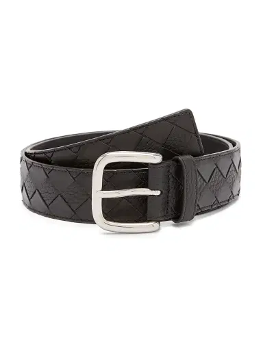 Bottega Veneta Men's Intrecciato Leather Belt - Black Silver - Size 46 | Thumbnail 1 Bottega Veneta Men's Intrecciato Leather Belt - Black Silver - Size 46 | Thumbnail 1