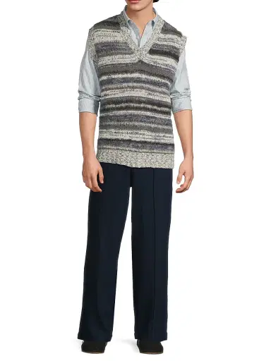 The Elder Statesman Men's Boucle Mix Stripe Sweater Vest | Thumbnail 2