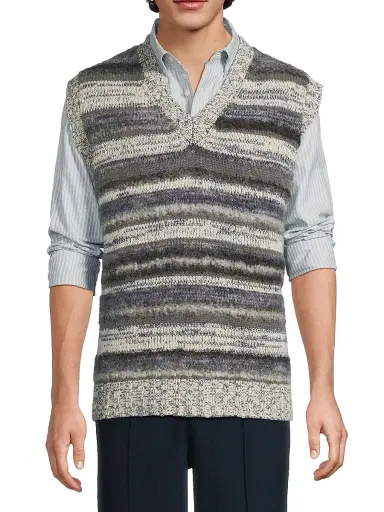 The Elder Statesman Men's Boucle Mix Stripe Sweater Vest | Thumbnail 3