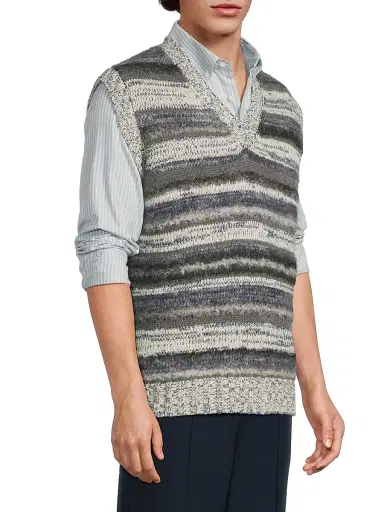 The Elder Statesman Men's Boucle Mix Stripe Sweater Vest | Thumbnail 4