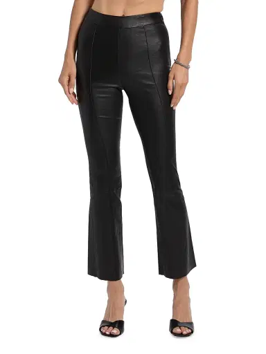 SPRWMN Women's Leather High-Rise Flared Crop Pants - Black | Thumbnail 3 SPRWMN Women's Leather High-Rise Flared Crop Pants - Black | Thumbnail 3