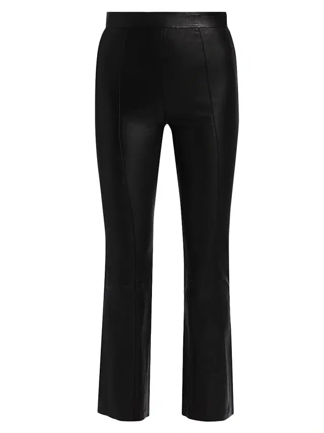 SPRWMN Women's Leather High-Rise Flared Crop Pants - Black