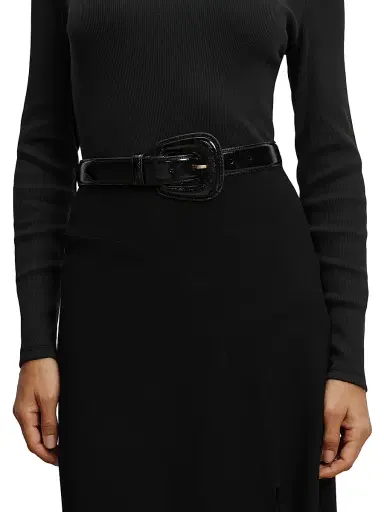 Veronica Beard Women's Elsy Crinkle Leather Belt - Black | Thumbnail 2 Veronica Beard Women's Elsy Crinkle Leather Belt - Black | Thumbnail 2