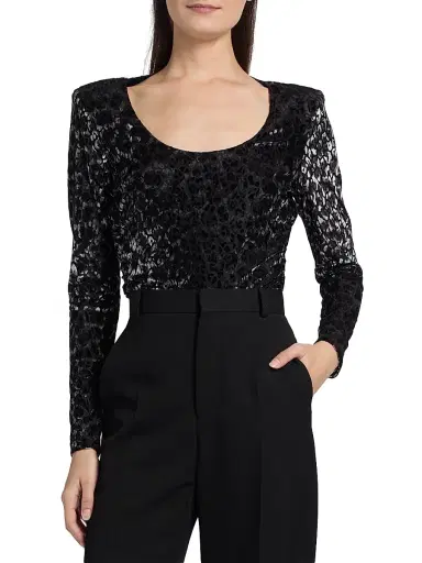 Ramy Brook Women's Lira Leopard-Print Velvet Top - Black Leopard Burnout - Size Medium | Thumbnail 3