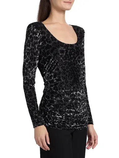 Ramy Brook Women's Lira Leopard-Print Velvet Top - Black Leopard Burnout - Size Medium | Thumbnail 4