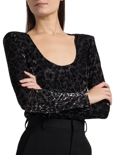 Ramy Brook Women's Lira Leopard-Print Velvet Top - Black Leopard Burnout - Size Medium | Thumbnail 6