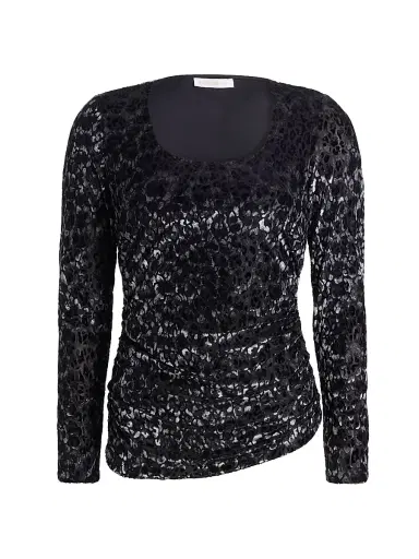 Ramy Brook Women's Lira Leopard-Print Velvet Top - Black Leopard Burnout - Size Medium | Thumbnail 1