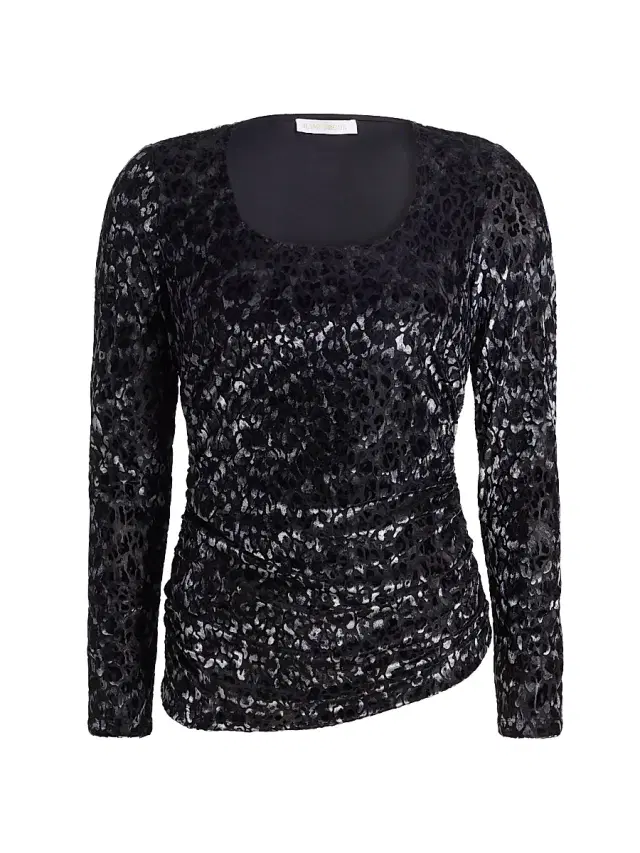 Ramy Brook Women's Lira Leopard-Print Velvet Top - Black Leopard Burnout - Size Medium
