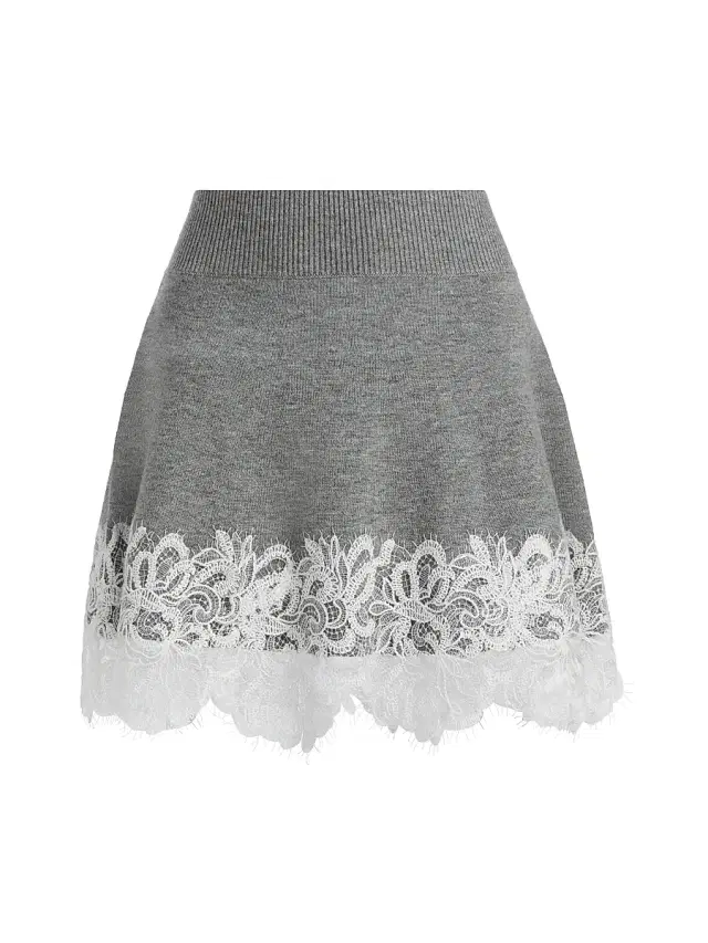 Ramy Brook Women's Rosalind Lace-Trimmed Wool-Cashmere Skirt - Heather Grey Combo
