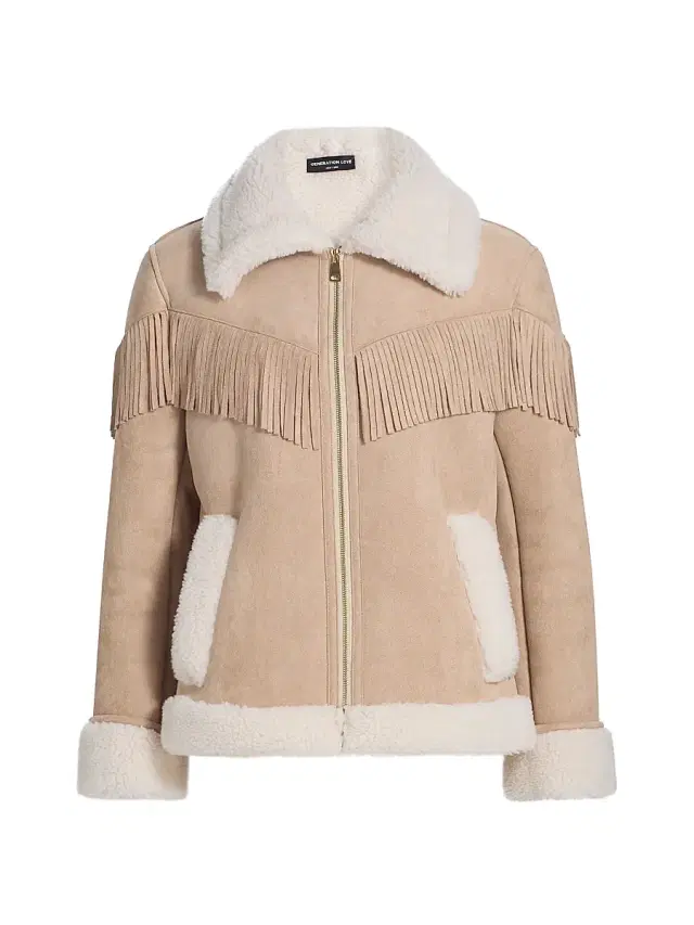Generation Love Women's Fringed Faux-Suede Bomber Jacket - Taupe White