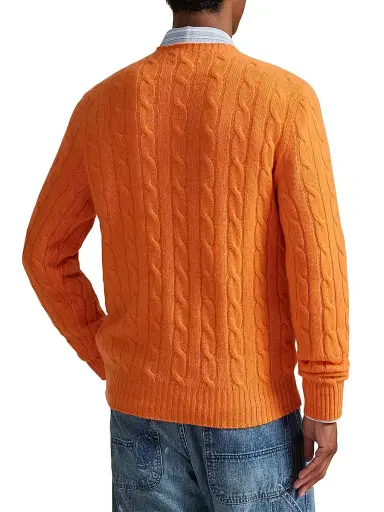 Polo Ralph Lauren Men's Cable-Knit Cashmere Crewneck Sweater - Lantana Orange | Thumbnail 4 Polo Ralph Lauren Men's Cable-Knit Cashmere Crewneck Sweater - Lantana Orange | Thumbnail 4