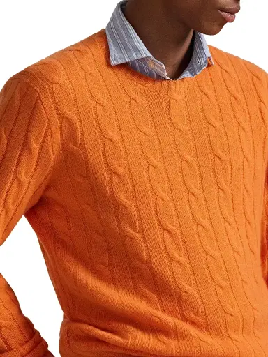 Polo Ralph Lauren Men's Cable-Knit Cashmere Crewneck Sweater - Lantana Orange | Thumbnail 5 Polo Ralph Lauren Men's Cable-Knit Cashmere Crewneck Sweater - Lantana Orange | Thumbnail 5