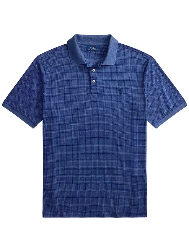 Men's Plaid Cotton Polo Shirt - Glen Rustic Navy Heather
