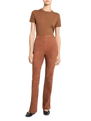 Theory Women's Slit-Detail Leather Flared Pants - Caramel | Thumbnail 2 Theory Women's Slit-Detail Leather Flared Pants - Caramel | Thumbnail 2