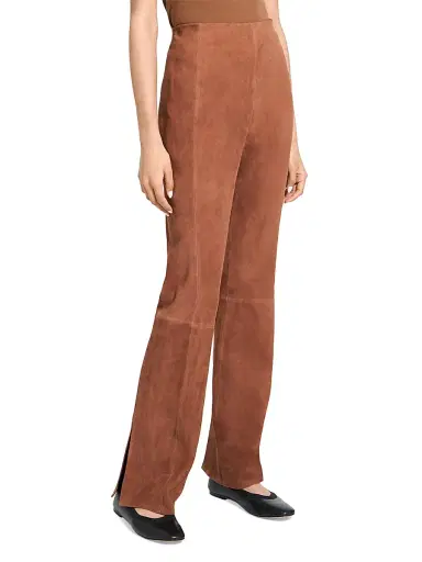 Theory Women's Slit-Detail Leather Flared Pants - Caramel | Thumbnail 4 Theory Women's Slit-Detail Leather Flared Pants - Caramel | Thumbnail 4