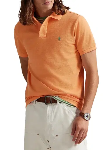 Polo Ralph Lauren Men's Basic Mesh Cotton Polo Shirt - Pompano Orange - Size XS | Thumbnail 3