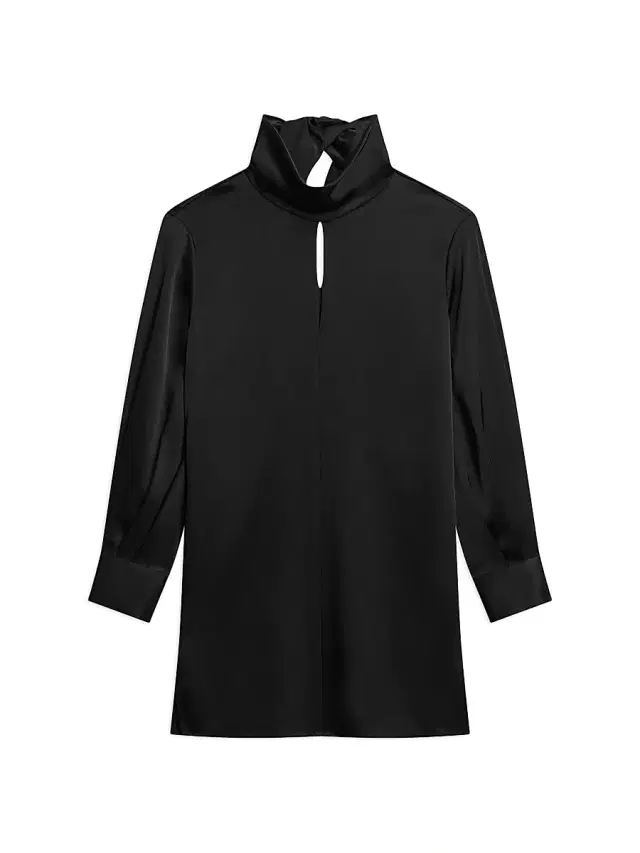 Theory Women's Pleated Satin Tie-Back Minidress - Black