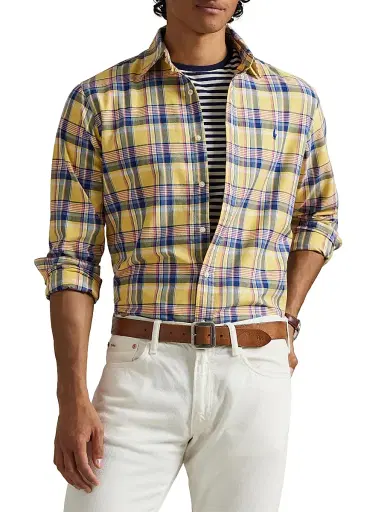 Polo Ralph Lauren Men's Classic Plaid Cotton Oxford Shirt - Yellow Pink Multi | Thumbnail 3