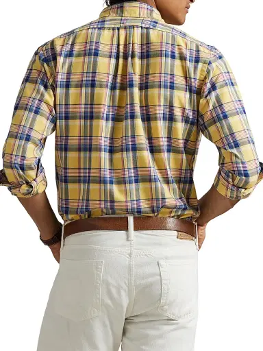 Polo Ralph Lauren Men's Classic Plaid Cotton Oxford Shirt - Yellow Pink Multi | Thumbnail 4