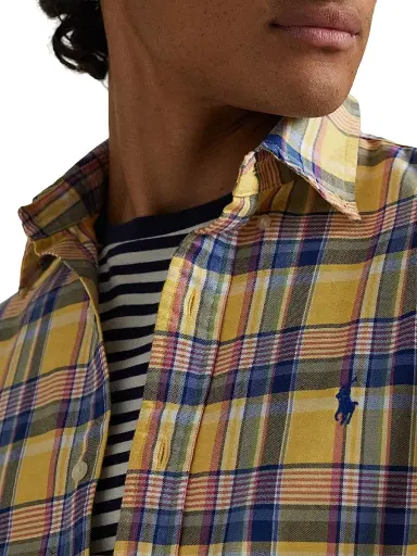 Polo Ralph Lauren Men's Classic Plaid Cotton Oxford Shirt - Yellow Pink Multi | Thumbnail 5