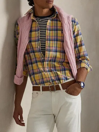 Polo Ralph Lauren Men's Classic Plaid Cotton Oxford Shirt - Yellow Pink Multi | Thumbnail 6