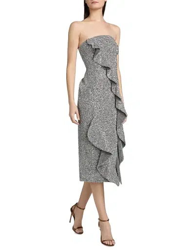 Milly Women's Katy Sequin Ruffle Strapless Cocktail Dress - Silver | Thumbnail 2