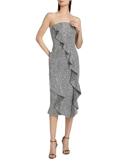 Milly Women's Katy Sequin Ruffle Strapless Cocktail Dress - Silver | Thumbnail 3