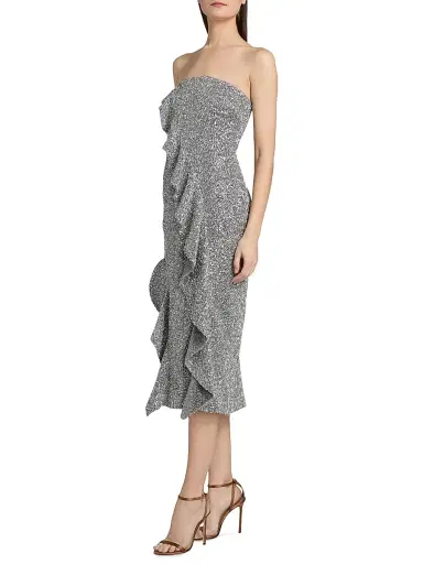 Milly Women's Katy Sequin Ruffle Strapless Cocktail Dress - Silver | Thumbnail 4