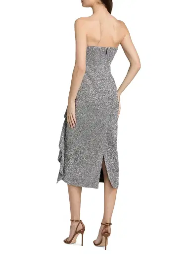Milly Women's Katy Sequin Ruffle Strapless Cocktail Dress - Silver | Thumbnail 5