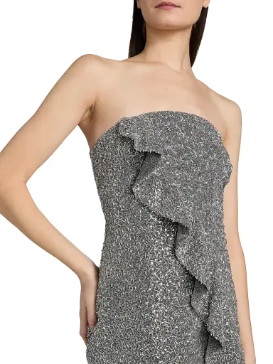 Milly Women's Katy Sequin Ruffle Strapless Cocktail Dress - Silver | Thumbnail 6