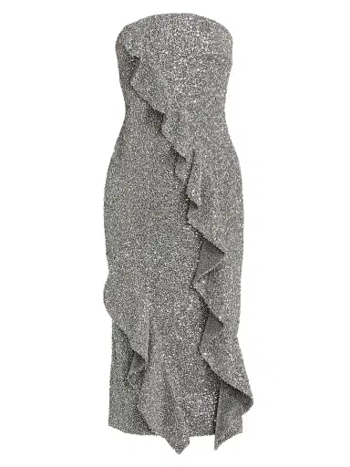 Milly Women's Katy Sequin Ruffle Strapless Cocktail Dress - Silver | Thumbnail 1