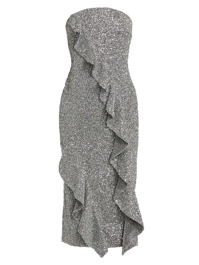 Milly Women's Katy Sequin Ruffle Strapless Cocktail Dress - Silver