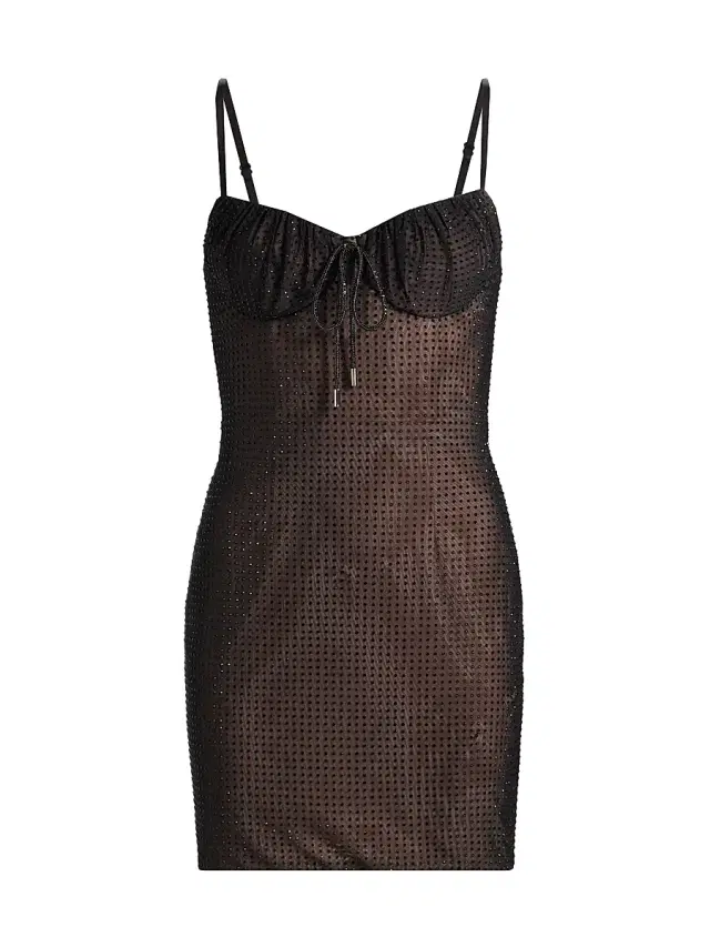 Women's Crystal Hotfix Tie Minidress - Black