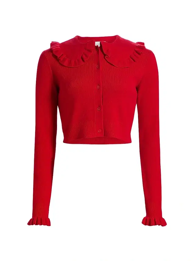AKNVAS Women's Kamomilla Ruffled Wool-Cashmere Cardigan - Red