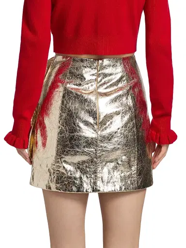 Aknvas Women's Aksel Rose-Embellished Metallic A-Line Miniskirt - Gold Hammered Leather | Thumbnail 5
