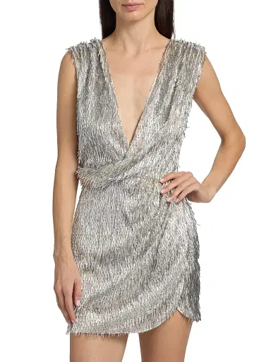 Aknvas Women's Eline Sequined Wrap Minidress - Silver - Size 6 | Thumbnail 3