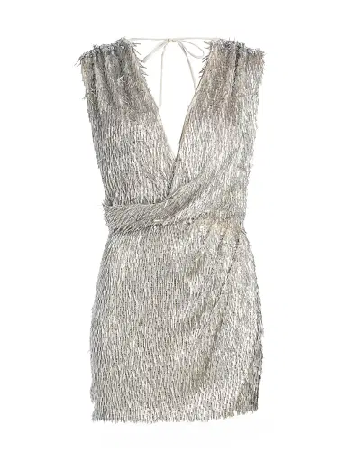 Aknvas Women's Eline Sequined Wrap Minidress - Silver - Size 6 | Thumbnail 1