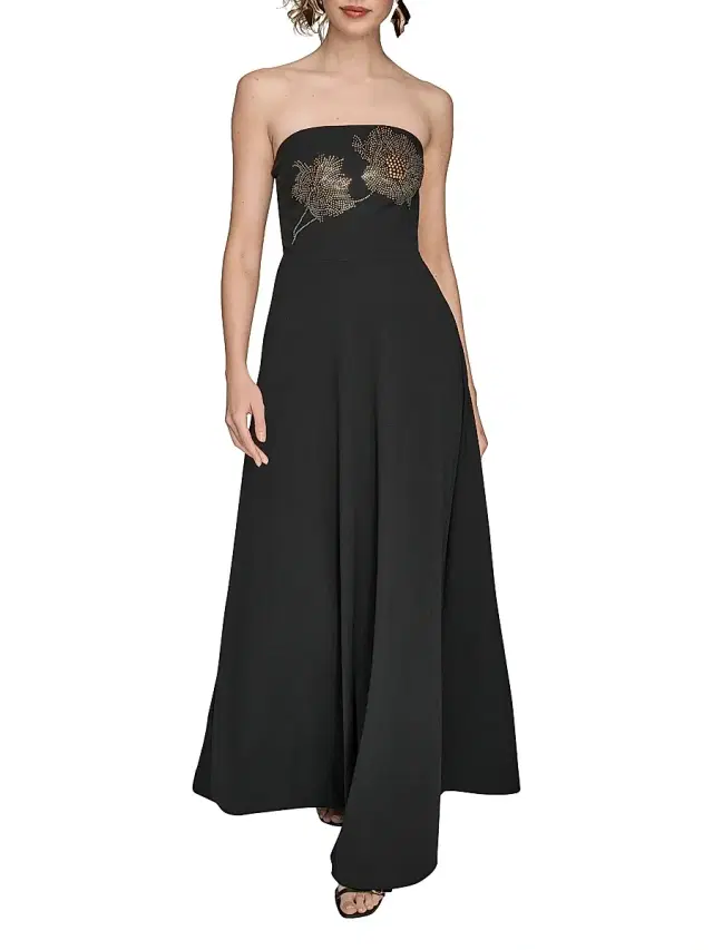 Donna Karan New York Women's Crystal-Embellished Floral Strapless Gown - Black Multi