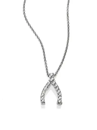 Roberto Coin Women's Tiny Treasures Diamond & 18K White Gold Wishbone Necklace - White Gold | Thumbnail 1 Roberto Coin Women's Tiny Treasures Diamond & 18K White Gold Wishbone Necklace - White Gold | Thumbnail 1