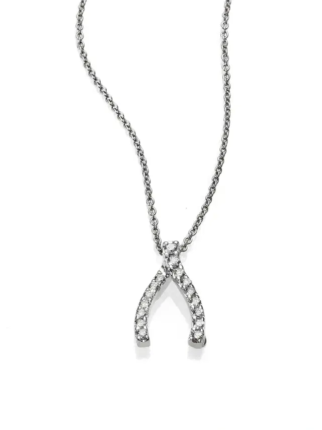 Women's Tiny Treasures Diamond & 18K White Gold Wishbone Necklace - White Gold Women's Tiny Treasures Diamond & 18K White Gold Wishbone Necklace - White Gold
